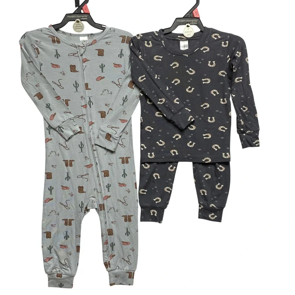 Modern Moments by Gerber Baby Boys Pajama Set Sleeper Horseshoe 2Pack 12 MOS NWT